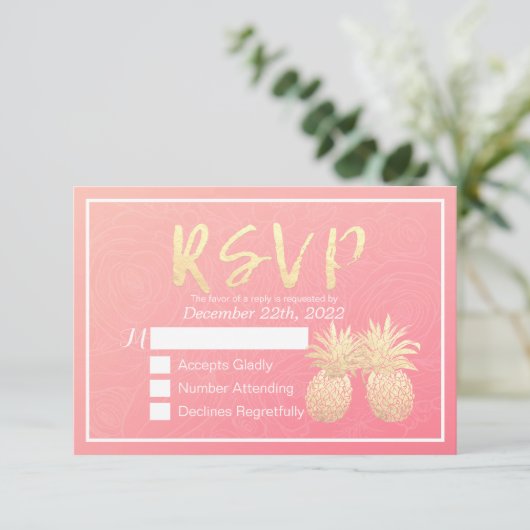 Mariage RSVP Répondre Or Ananas Couple Rose rose r (Debout devant)