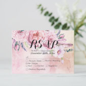 Mariage RSVP Réponse Aquarelle Boho Floral Feather (Debout devant)