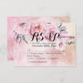 Mariage RSVP Réponse Aquarelle Boho Floral Feather (Devant / Derrière)