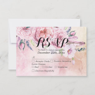 Mariage RSVP Réponse Aquarelle Boho Floral Feather