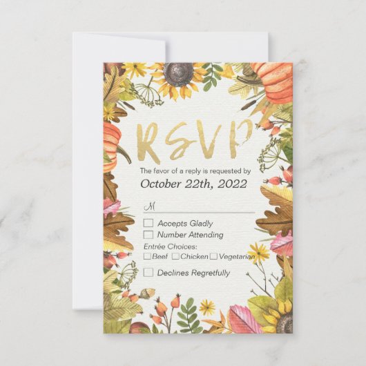 Mariage RSVP Réponse Automne Maple Fall Leaf Citro (Devant)