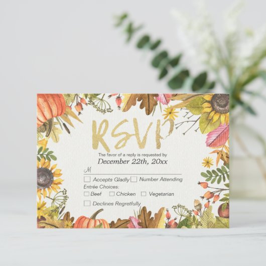 Mariage RSVP Réponse Automne Maple Fall Leaf Citro (Debout devant)