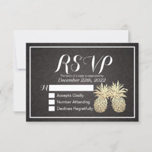 Mariage RSVP Réponse Black Gold Pineapple Couple