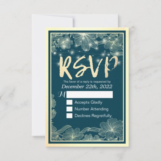 Mariage RSVP Réponse Fleurs d'or Bleu Lumières de (Devant)