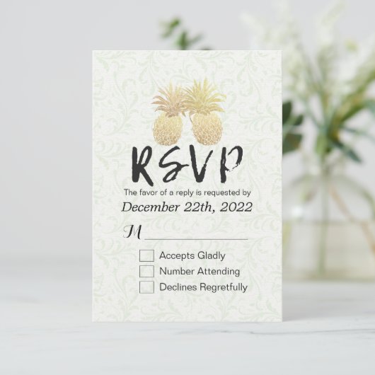 Mariage RSVP Réponse Vintage Ananas Couple (Debout devant)