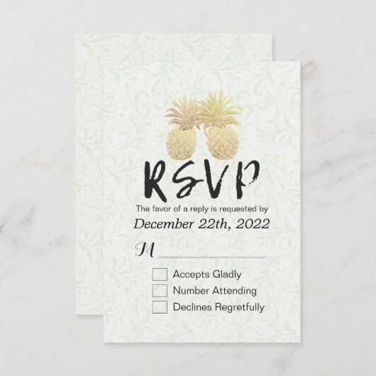 Mariage RSVP Réponse Vintage Ananas Couple (Devant / Derrière)