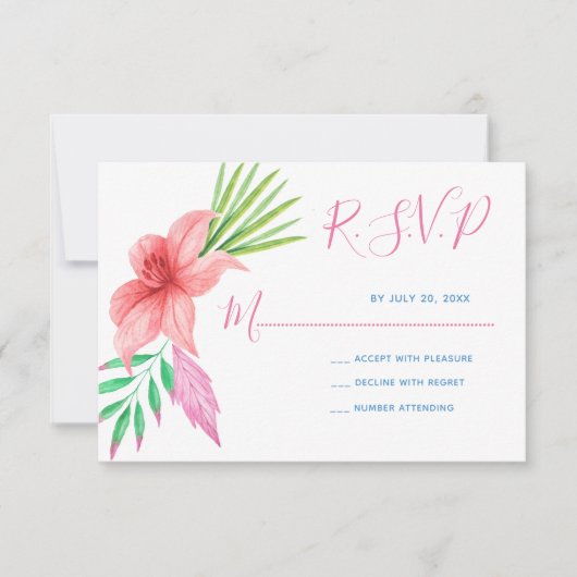 Mariage rsvp rose hawaïen à fleurs tropicales (Devant)