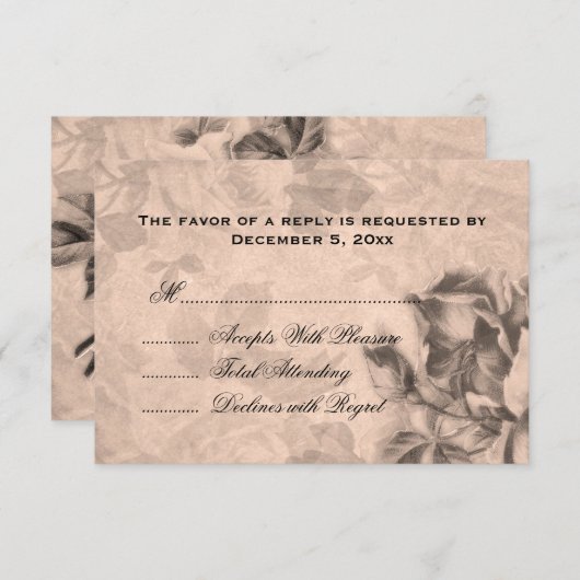 Mariage RSVP Roses Vintages Sepia (Devant / Derrière)
