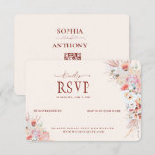 Mariage RSVP RSVP flush Peach Floral QR Code (Devant / Derrière)