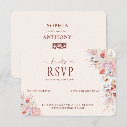Mariage RSVP RSVP flush Peach Floral QR Code (Devant / Derrière)