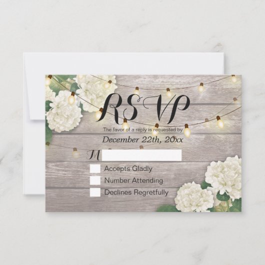 Mariage RSVP Rustique Bois Hydrangea Éclairages à (Devant)