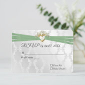 Mariage RSVP Sage Ruban Dans Le Coeur Sur Satin (Debout devant)