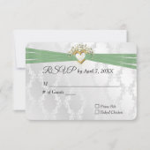 Mariage RSVP Sage Ruban Dans Le Coeur Sur Satin (Devant)