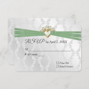 Mariage RSVP Sage Ruban Dans Le Coeur Sur Satin