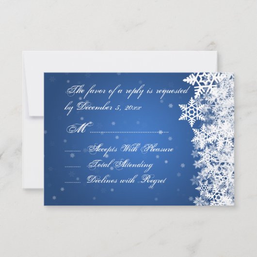Mariage RSVP Snowflakes hiver Blue Sapphire (Devant)