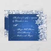Mariage RSVP Snowflakes hiver Blue Sapphire (Devant / Derrière)