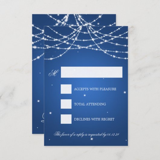 Mariage RSVP Sparkling String Bleu (Devant / Derrière)