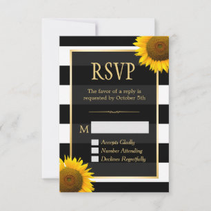 Mariage RSVP tournesol rustique noir blanc rayé
