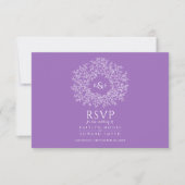 Mariage RSVP violet à feuille blanche (Devant)