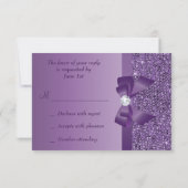 Mariage RSVP violet imprimé, Bow & Diamond (Dos)