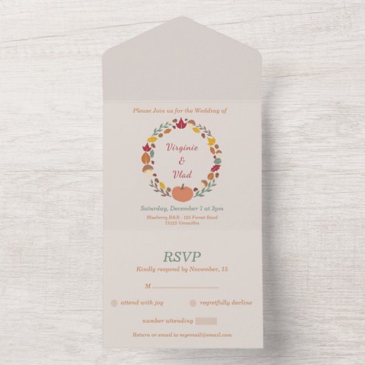 Mariage RSVP Wreath & Fall All In One Invitation (À l'intérieur)