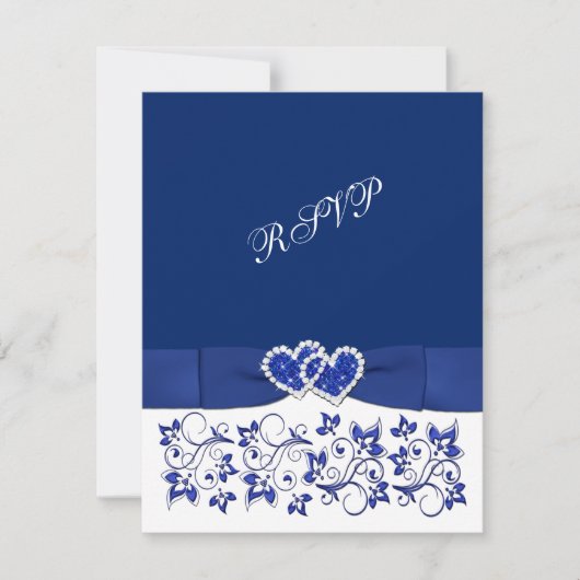 Mariage | RUBAN IMPRIMÉ | Bleu, Cœurs Blancs RSVP (Devant)