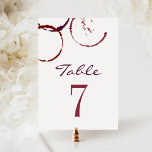 Mariage Rustic Dark Red Wine Stain Numéro de table<br><div class="desc">Le design de la carte de numéro de table en tache de vin rouge rustique moderne et chic comprend du texte personnalisé pour le numéro de table. Customisez et ajoutez chaque numéro de table / carte à votre panier pour commander.</div>
