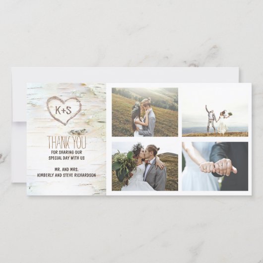 Mariage Rustique à écorce de bouleau Merci du coeu (Devant)