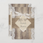 Mariage Rustique Beige Blanc Dentelle Bois RSVP (Devant / Derrière)