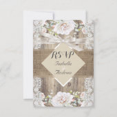 Mariage Rustique Beige Roses Blanches Bois RSVP (Devant)