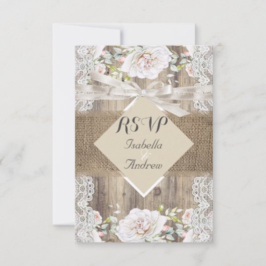 Mariage rustique Beige Roses blanches Bois RSVP (Devant)