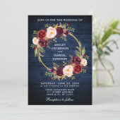 Mariage rustique Bleu Bois Bourgogne Invitation de (Debout devant)