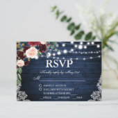 Mariage rustique Bois bleu Bourgogne Floral RSVP R (Debout devant)