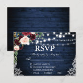 Mariage rustique Bois bleu Bourgogne Floral RSVP R (Devant / Derrière)