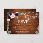 Mariage Rustique Bois Bourgogne Bleu Floral RSVP (Devant / Derrière)
