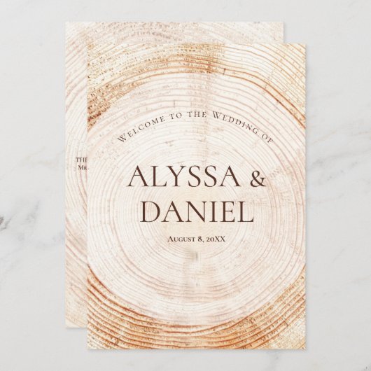 Mariage rustique.bois Écorce d'arbre Programme per (Devant / Derrière)