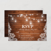 Mariage rustique Bois Jar Éclairage dentelle RSVP (Devant / Derrière)