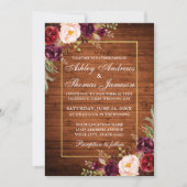Mariage rustique Bourgogne Floral Invitation or bo (Devant)