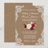 Mariage rustique Burlap Dentelle Invitation floral (Devant / Derrière)