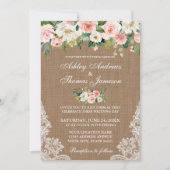 Mariage rustique Burlap Dentelle rose Invitation f (Devant)