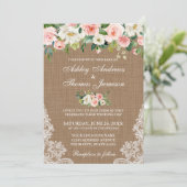 Mariage rustique Burlap Dentelle rose Invitation f (Debout devant)