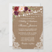 Mariage rustique Burlap Lights dentelle Invitation (Devant)