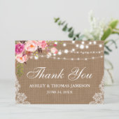 Mariage Rustique Burlap Lights Lace Floral Merci (Debout devant)