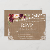 Mariage rustique Burlap Lights Lace Floral RSVP Ca (Devant / Derrière)