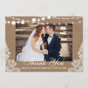 Mariage rustique Burlap Lights Lace Photo Merci
