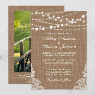 Mariage Rustique Burlap String Lights Invitation d