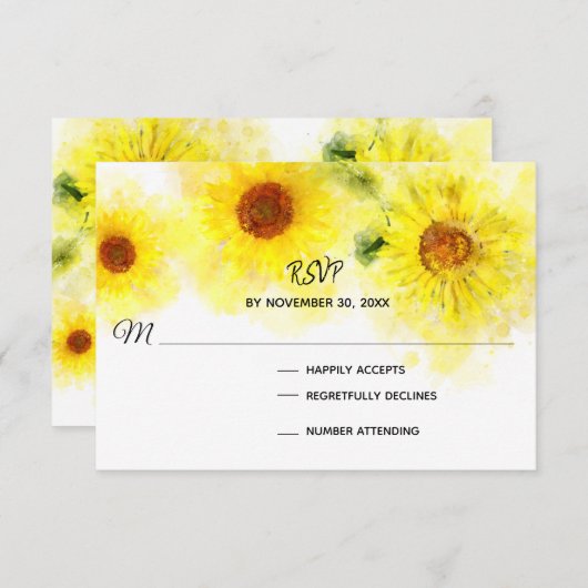 *~* Mariage rustique de tournesol jaune RSVP (Devant / Derrière)