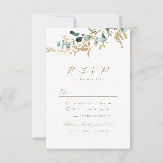 Mariage rustique d'eucalyptus en or vert boho RSVP (Devant)