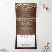 Mariage Rustique en bois Invitations triplées RSVP (Intérieur)