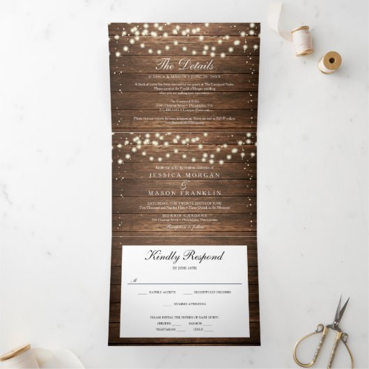 Mariage Rustique en bois Invitations triplées RSVP (Intérieur)
